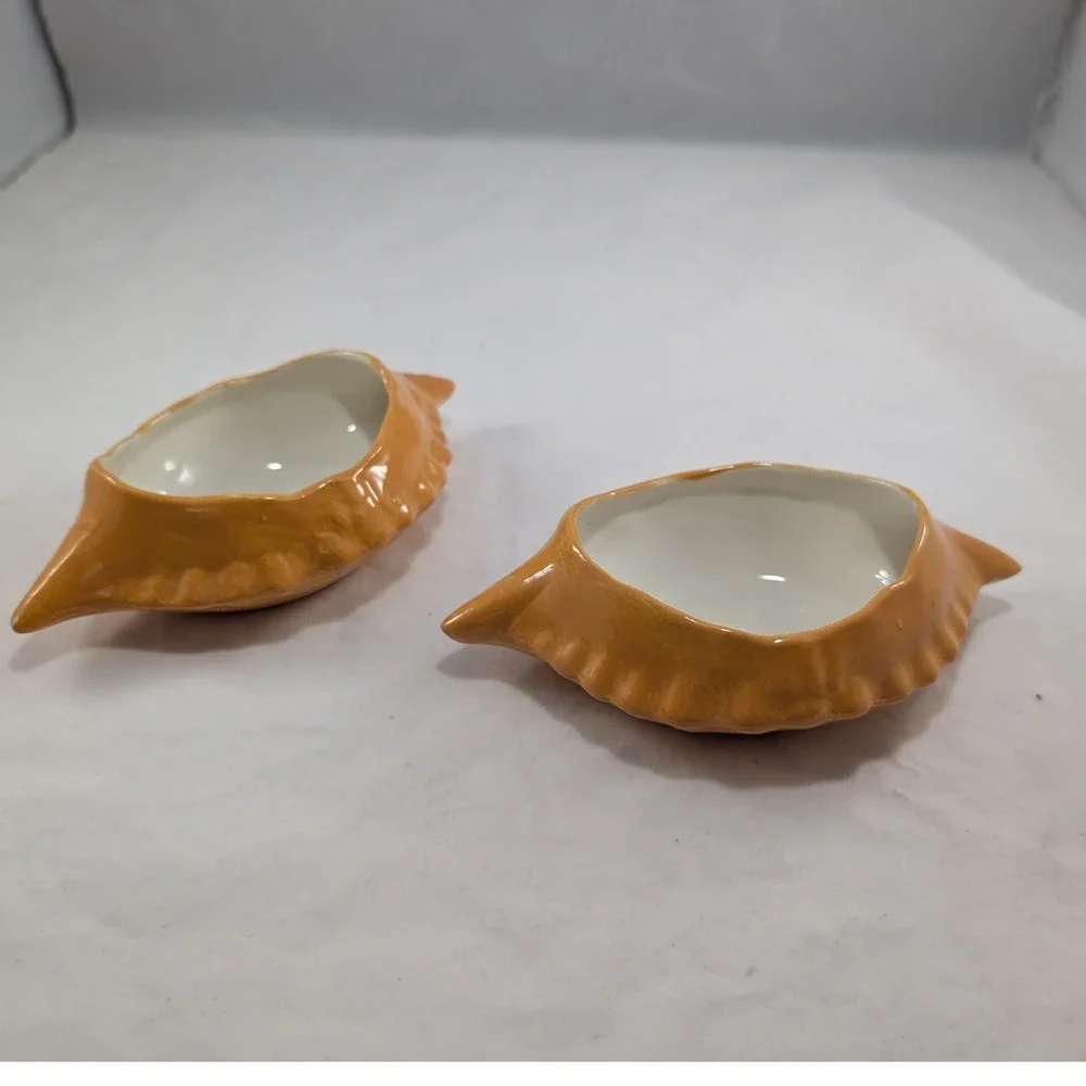 Vtg Orange Ceramic Crab imperial Shell Ramekins Seafood Dipping Bowls Set of 2